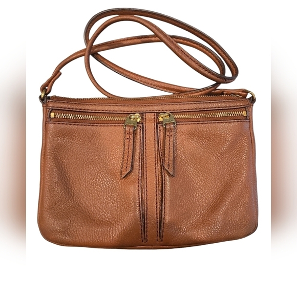 FOSSIL PEBBLED LEATHER 2 FRONT POCKET CROSSBODY BAG. - Picture 1 of 8